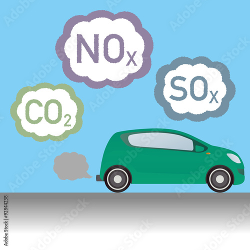 Diesel vehicle and Exhaust gas, image illustration