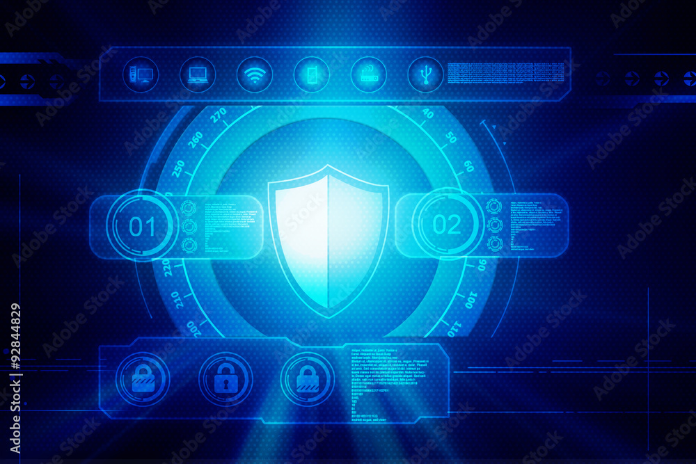 Obraz premium Protection concept: pixelated Shield icon on digital background