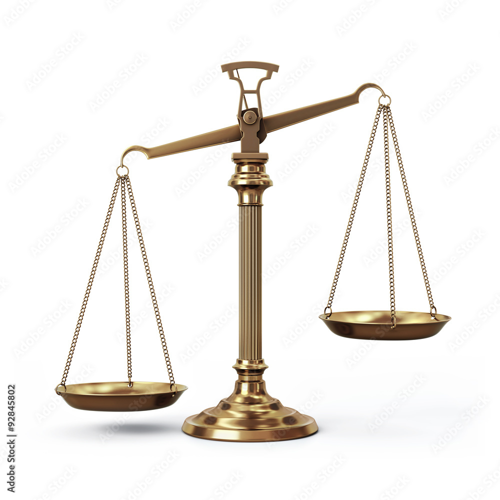 Brass scales - left down and right up - front view Brass scales - left down and right up - front view