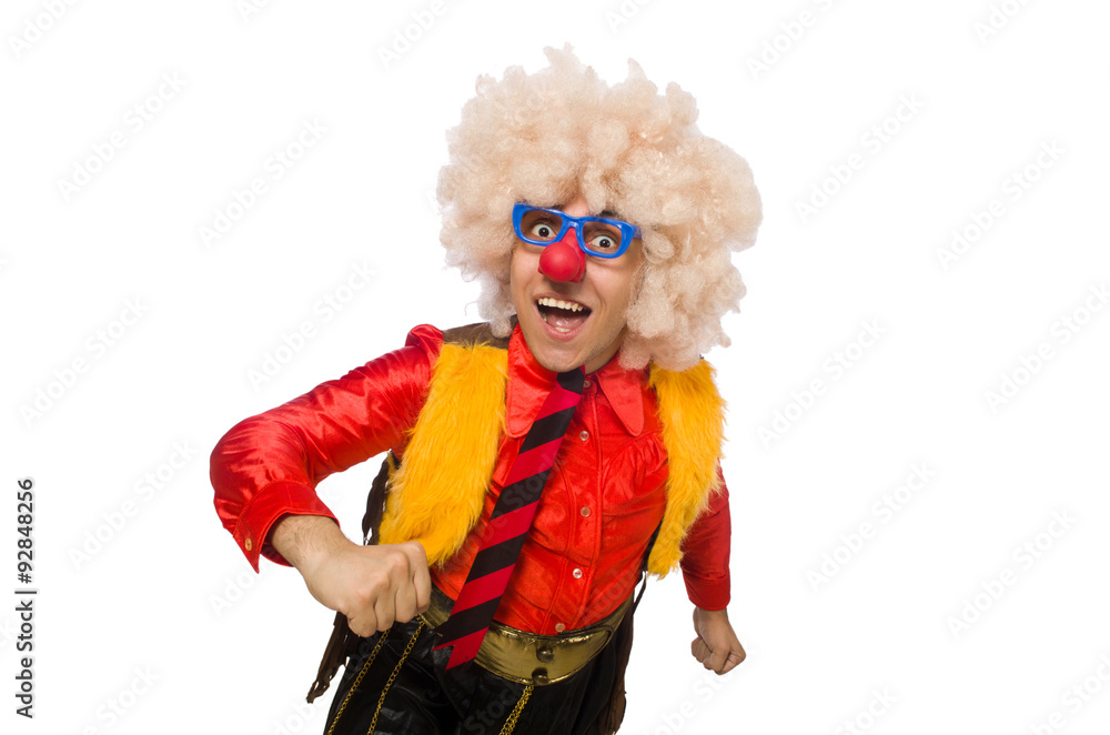 Funny clown in fun concept isolated on white Funny clown in fun concept isolated on white