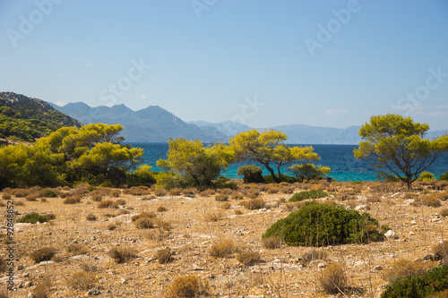 Sea shore of the island Moni, Saronida, Greece photo