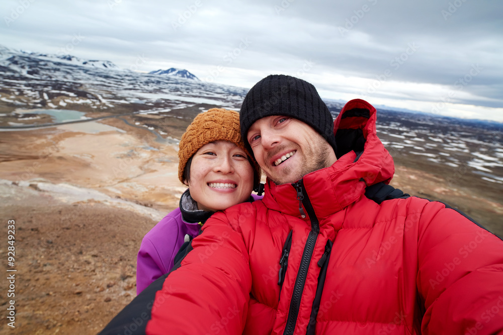 Tourist selfie with landscape background Tourist selfie with landscape background
