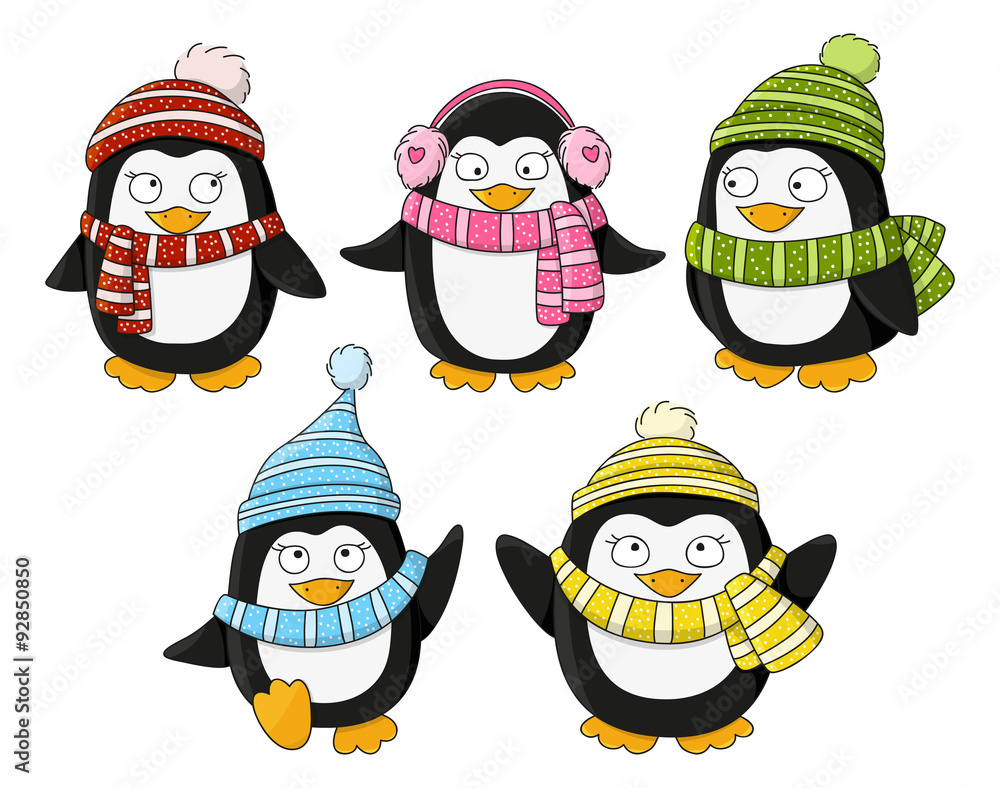 Naklejka premium Set of cute little penguins 