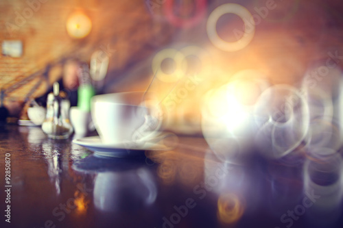 cup of tea at a cafe blurred background