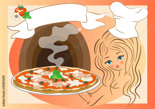 Pizzaiola con Pizza e Banner per Testo