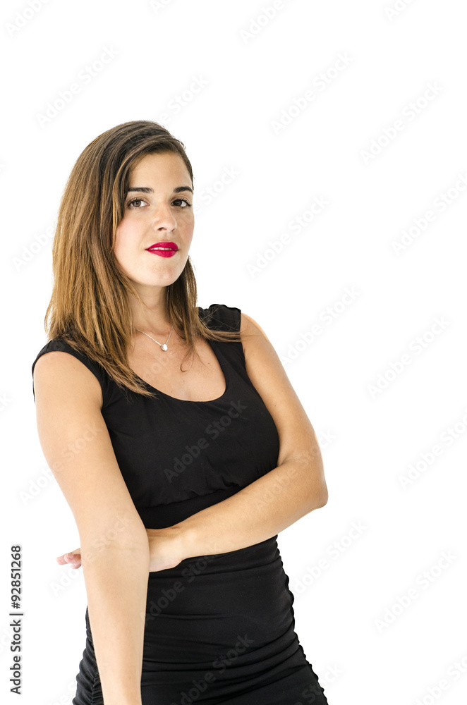 Caucasian young girl posing in front of the camera with long hair Caucasian young girl posing in front of the camera with long hair