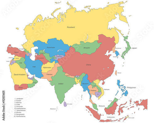 Fototapeta Naklejka Na Ścianę i Meble -  Asien - politische Karte (beschriftet)