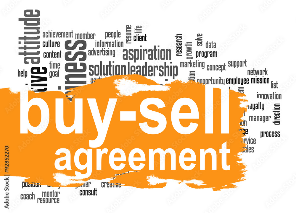 Buy sell agreement word cloud with orange banner
