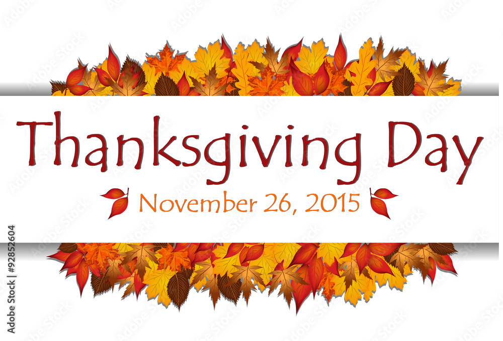 Thanksgiving day banner with date and autumn leaves vector Stock Vector