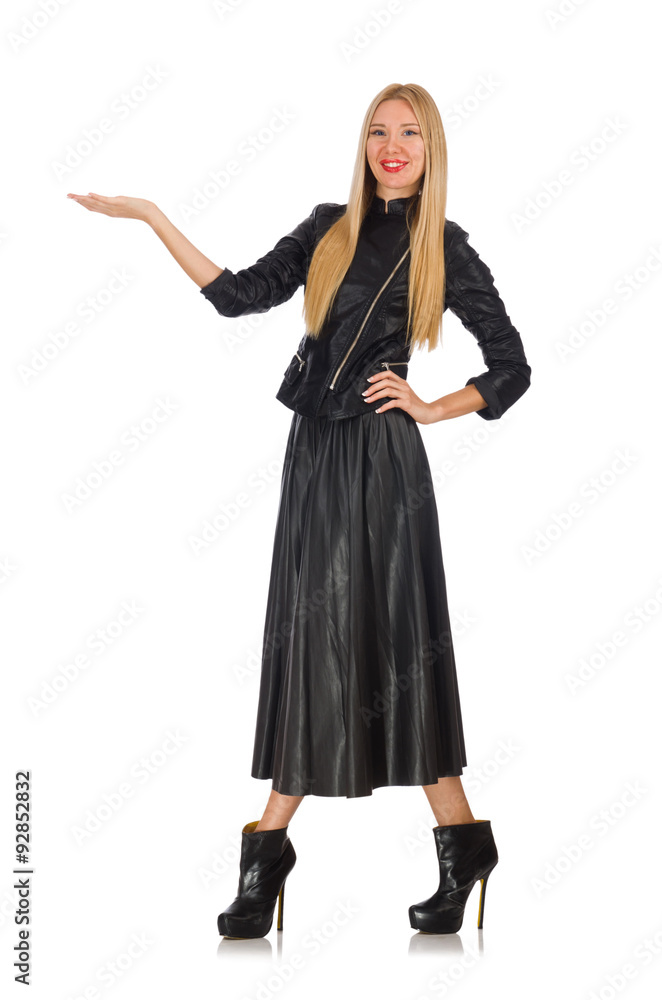Blondie in leatner clothing isolated on white Blondie in leatner clothing isolated on white