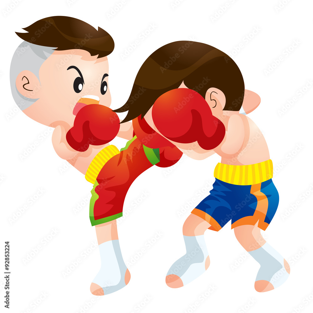 Cute Thai boxing kids fighting actions high kick strike