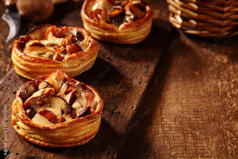 Three delicious fresh mushroom tarts