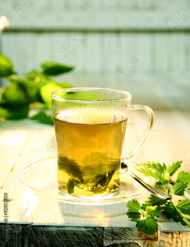 Refreshing cup of healthy nettle tea