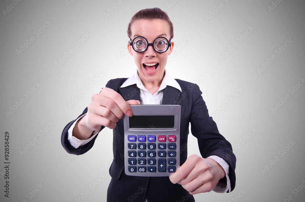 Nerd female accountant with calculator Nerd female accountant with calculator