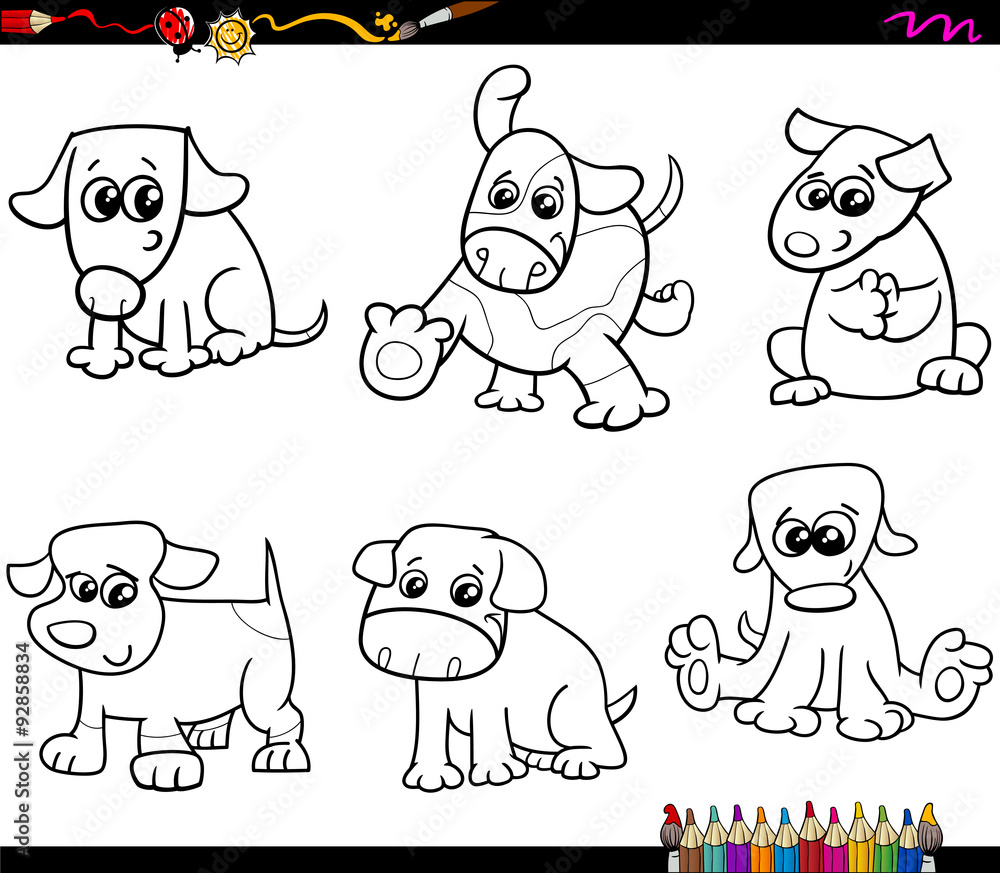 Obraz premium dogs set cartoon coloring page