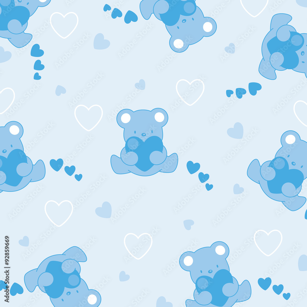 Baby blue background. Funny bears and hearts Baby blue background. Funny bears and hearts