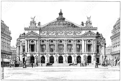 Facade of the opera, vintage engraving.
