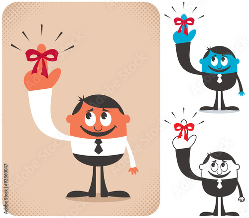 Reminder / Illustration of businessman with red reminder ribbon on his finger in 3 versions. 