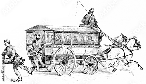 The omnibus factors, vintage engraving.