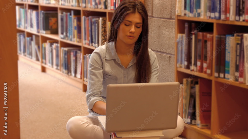 Quiet student using laptop in library Quiet student using laptop in library