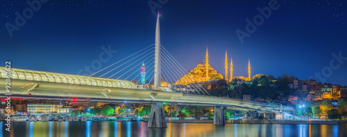 Ataturk bridge, metro bridge at night Istanbul photo