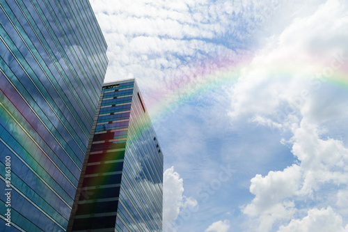 Glass building with rainbow