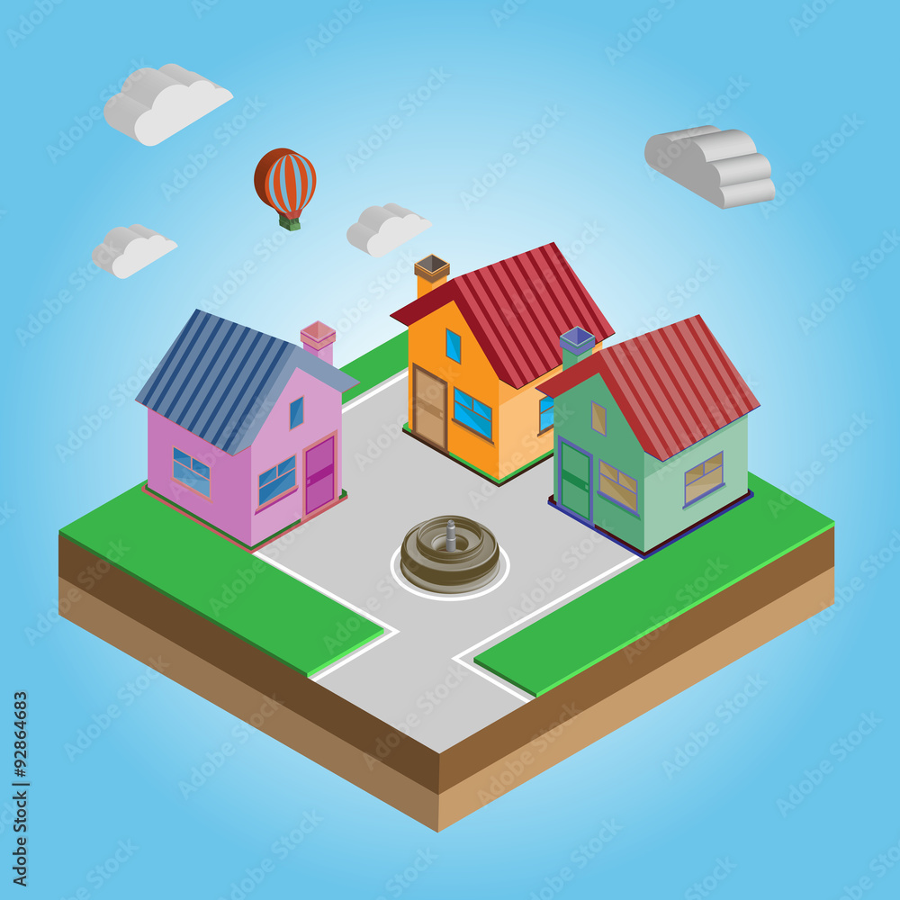 Isometric Colorful Houses on a Street
