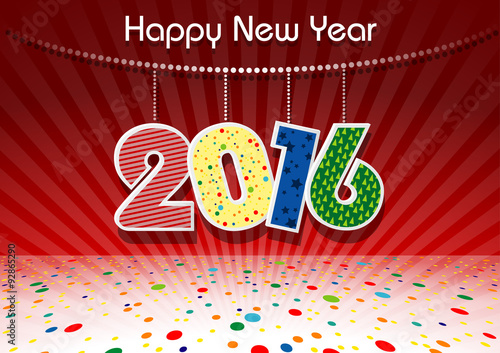 Happy New Year 2016 with Colorful Dotted Background Illustration - Vector