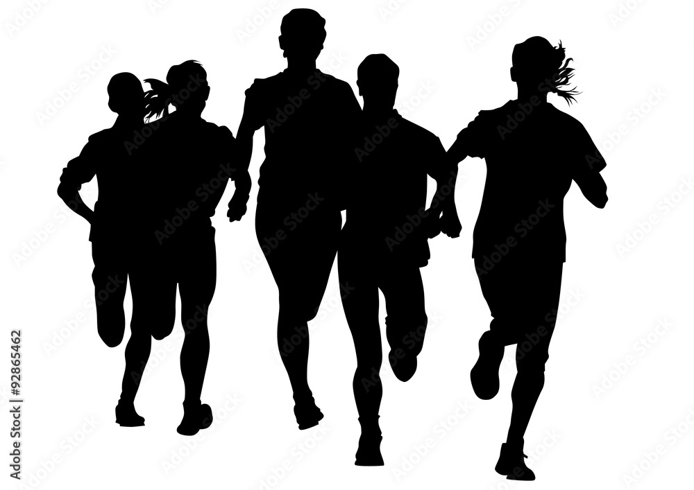 Woman athletes on running race on white background Woman athletes on running race on white background