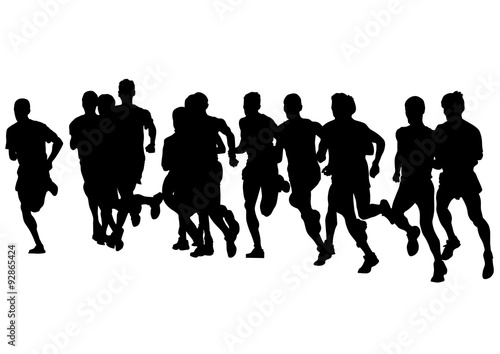 Athletes on running race on white background