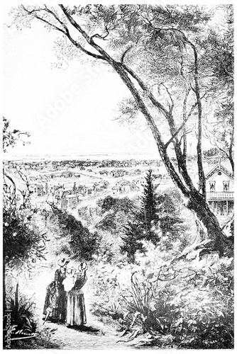 The view stretched over the entire city, vintage engraving. #92866286