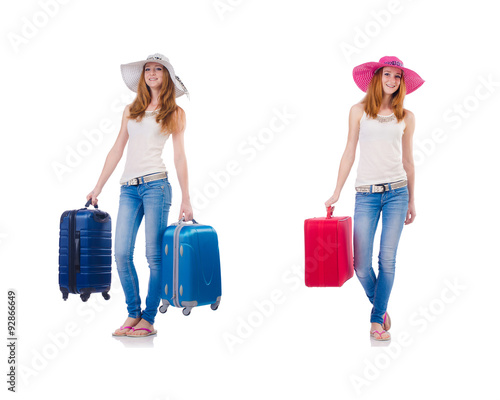 Set of photos with woman travelling