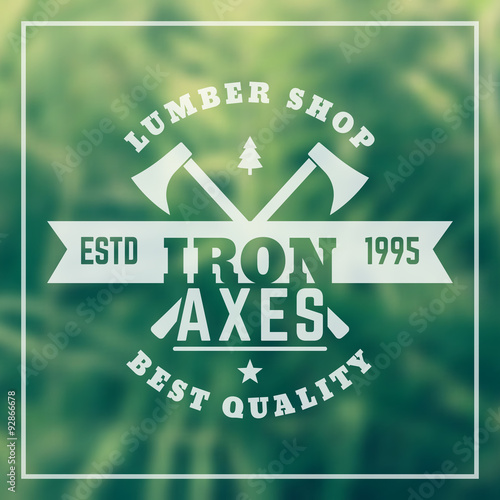 lumber shop vintage logo, logotype, emblem with lumberjacks axes, vector illustration