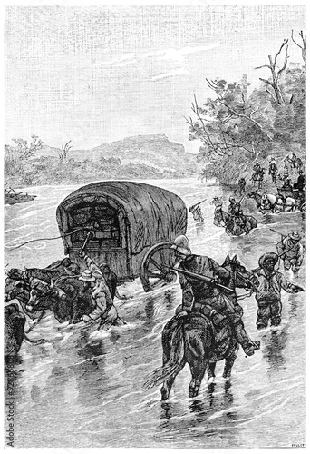 It was necessary to find a ford crossing, vintage engraving. photo