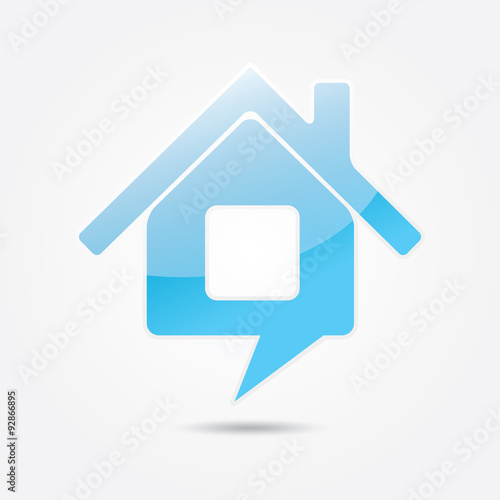 Blue house icon vector with pointer and modern glossy effect. Building pin for buildings for sale, location, icons or logo.