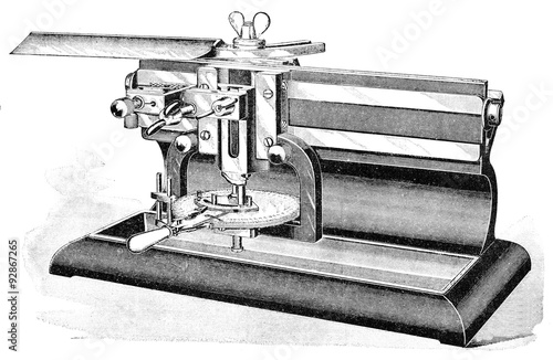 Laboratory microtome, vintage engraving. photo