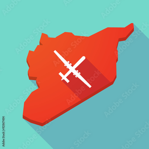 Long shadow Syria map with a war drone