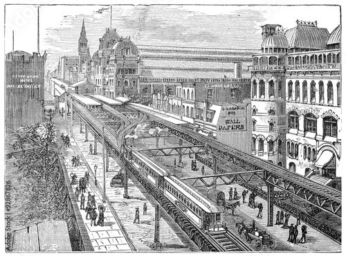 View of the Metropolitan Railway of New York, vintage engraving. #92867826