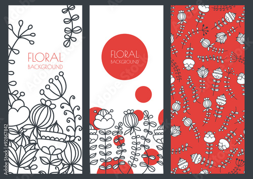 Set of vector floral banner backgrounds and seamless pattern. Li