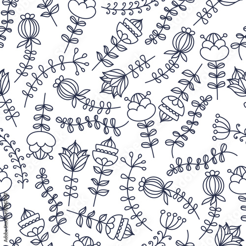 Hand drawn floral seamless vector pattern.