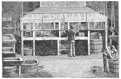 Canvas Print Oven and gilder shop, vintage engraving.