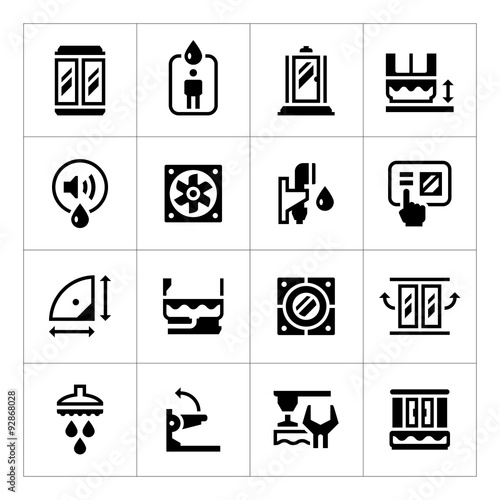 Set icons of shower cabin