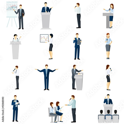 Public speaking people flat icons set