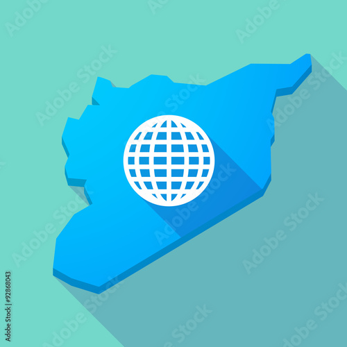 Long shadow Syria map with a world globe