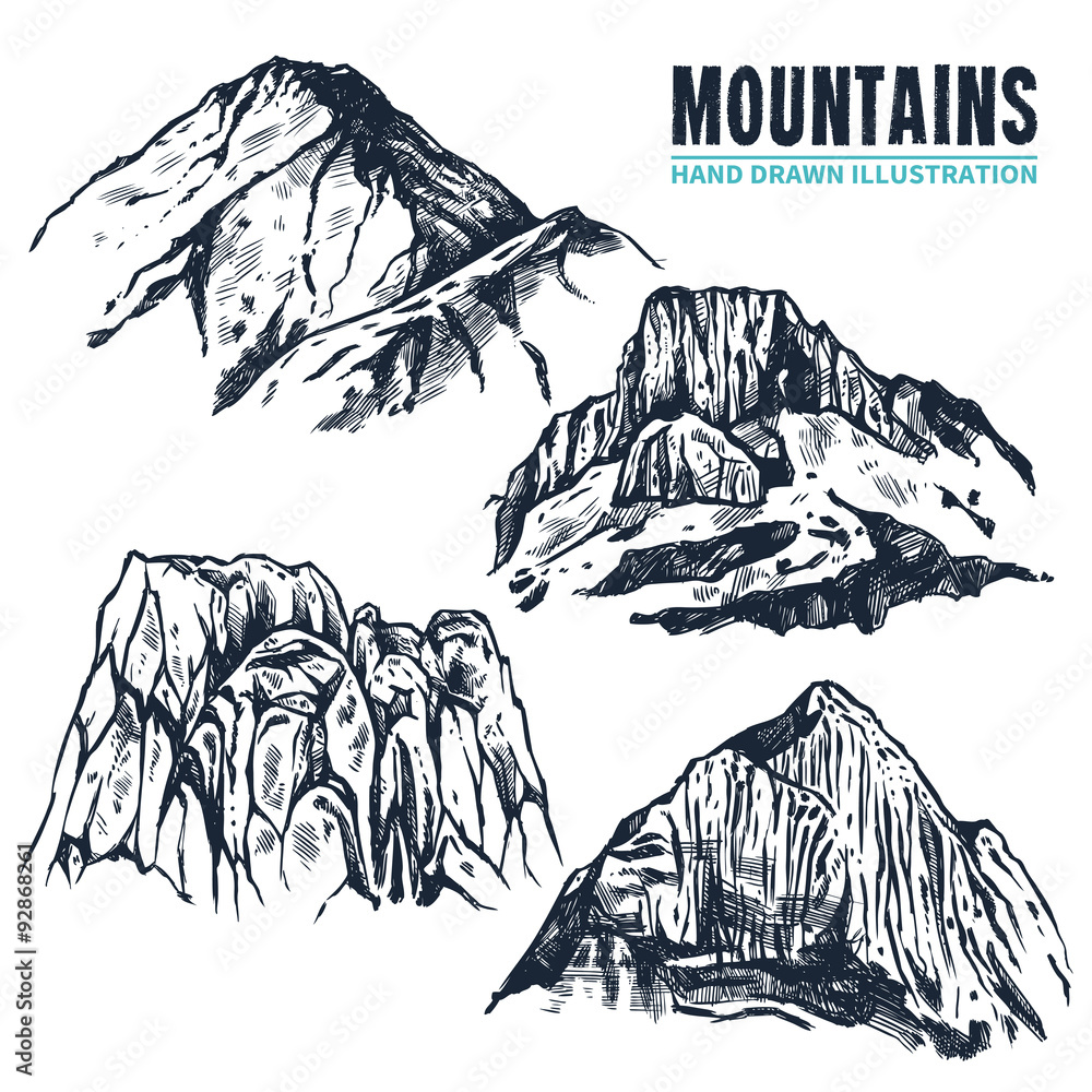 Plakat Hand Drawn Mountains Contours