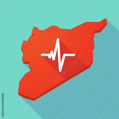 Long shadow Syria map with a heart beat sign