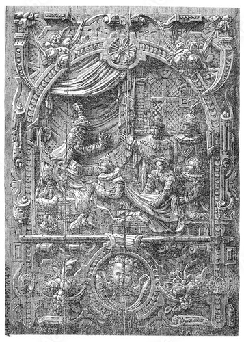 Low relief of a French chest of the sixteenth century. Coronatio #92868439