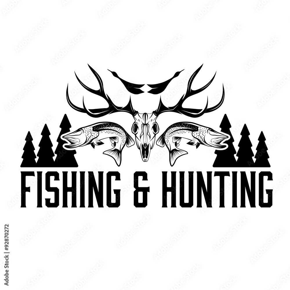 Fototapeta premium hunting and fishing vintage emblem vector design template