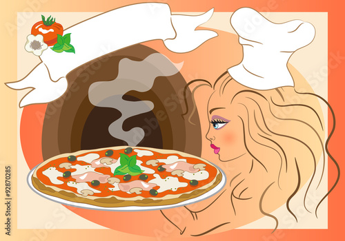 Pizzaiola con Pizza e Banner per Testo