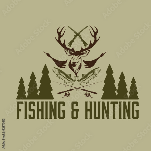 hunting and fishing vintage emblem vector design template